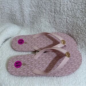 NWT Michael Kors Pink Flip Flops with Logo, Size 11
